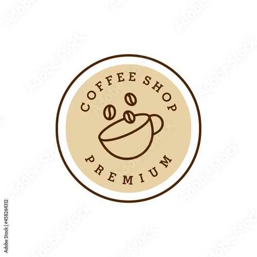 badge a cup of coffee with bean natural line stamp logo vector icon design in minimal vintage hipster modern beautiful style, premium coffee shop bar icon