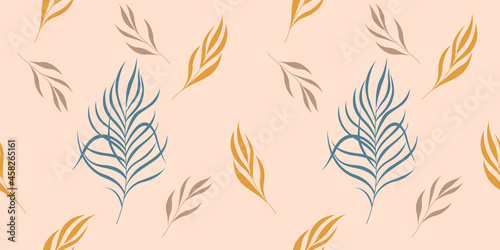 Leaves seamless pattern in pastel color. Nature background. Vector illustration for design.