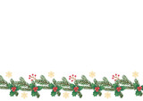 手描き風　クリスマス　モミの木とゴールドの星のラインフレーム