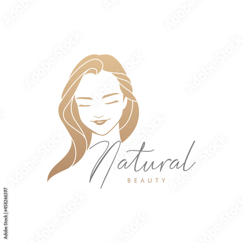Elegant gold gradient natural beauty woman logo template