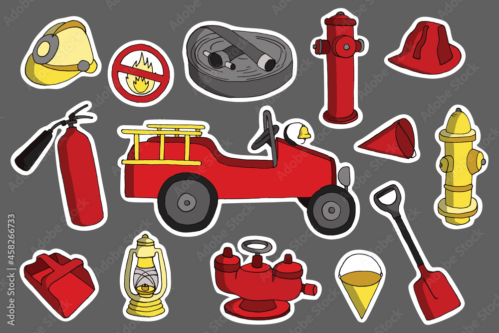Fireman drawn stickers pack red- yellow
