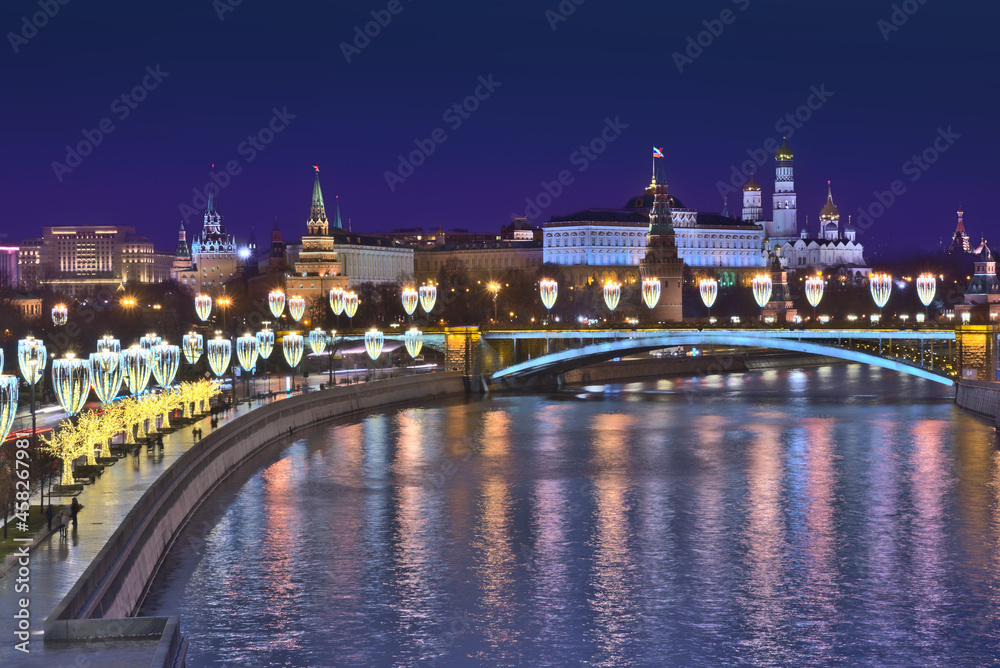 Christmas and New Year's illuminations on the Moscow streets.