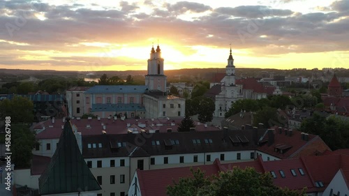 Wallpaper Mural Drone aerial view of Kaunas old town. Dramatic summer sunset, Lithuania Torontodigital.ca