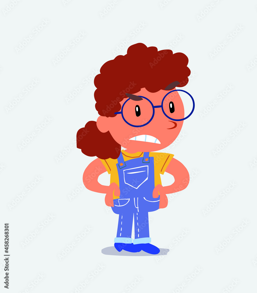 Angry cartoon character of little girl on jeans.