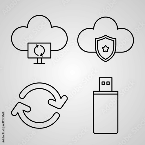 Set of Thin Line Flat Design Icons of Cloud Computing