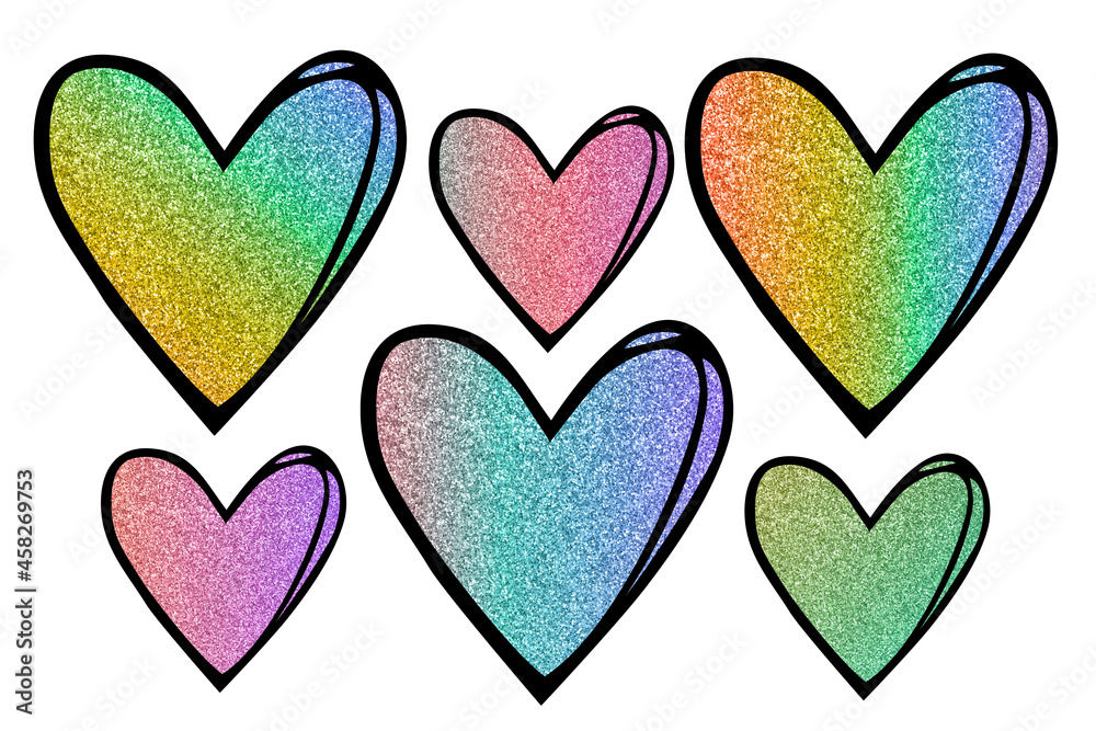 Bright glitter hearts clip art, sublimation backgrounds
