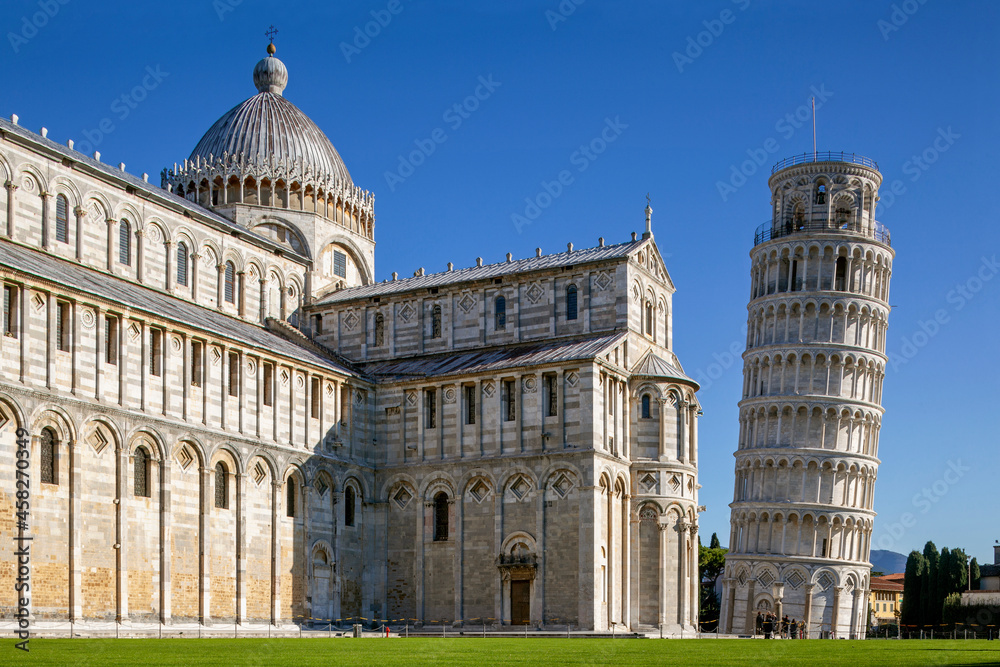 Pisa, Italy, the Cathedral and Leaning Tower of Pisa. The Square of Miracles Pisa: The famous Leaning Tower and the Duomo, nobody