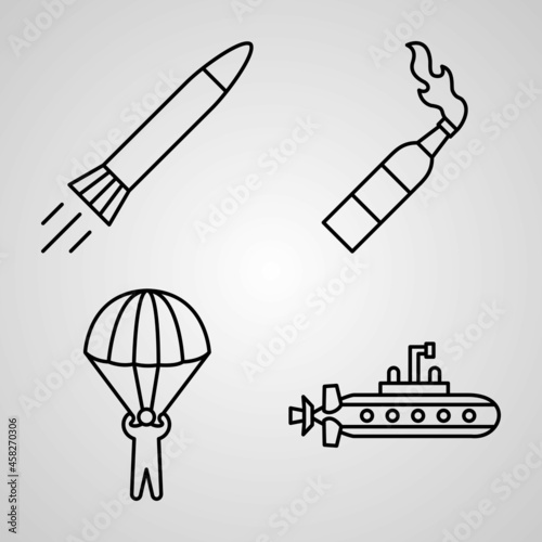 Weapons Line Icons Set Isolated On White Outline Symbols Weapons