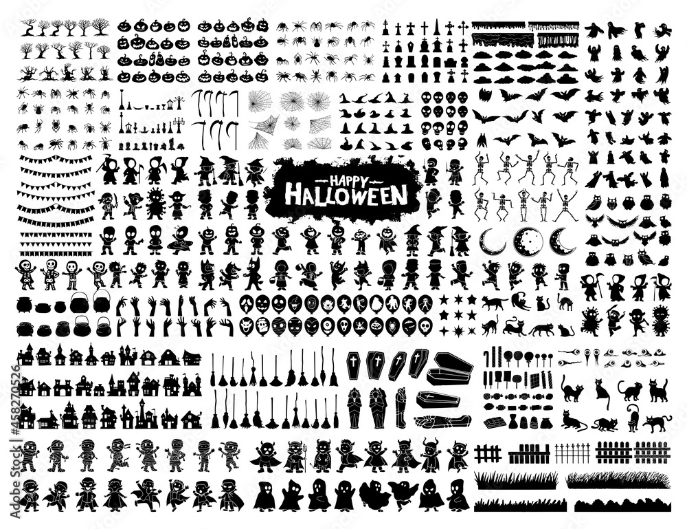 Halloween silhouette character set collection for celebration, template and decoration - obrazy, fototapety, plakaty 