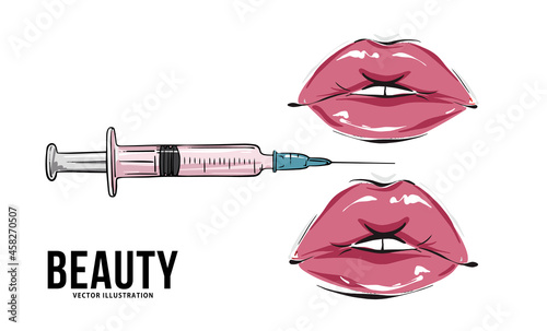 Lips injection makeup art, lip fillers, hyaluronic acid vector art  mouth underskin cosmetic