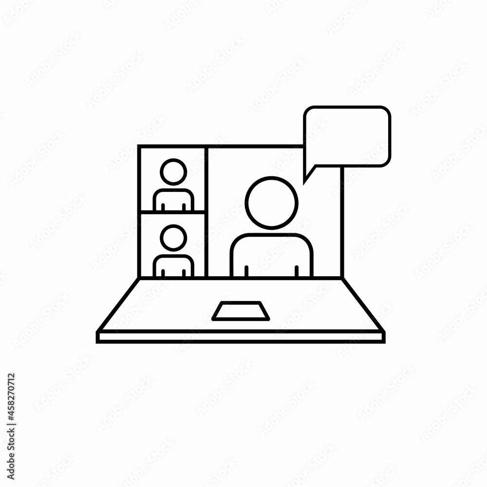 Conference video call on laptop thin line icon. Distant learning. Group people on screen monitor. Premium pack of icons in trendy line style. Vector illustration. Eps10