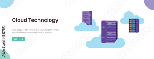 Data center cloud computing internet server technology concept flat vector illustration with editable copy space