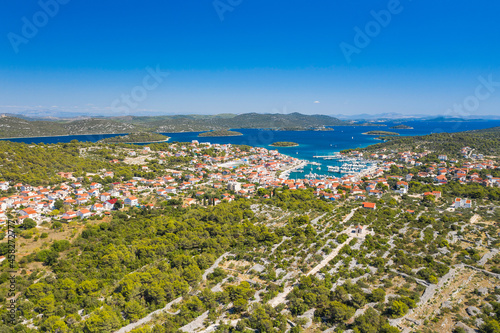 Town of Jezera  Murter island archipelago  Dalmatia  Croatia  aerial view