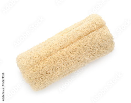 One natural loofah sponge isolated on white, top view