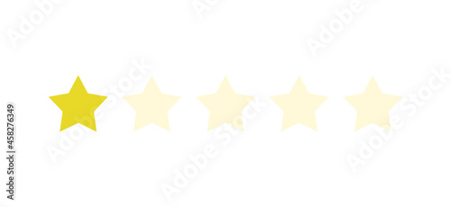 Rating sticker icon with golden star on white background. Flat design. White background. Isolated vector icon. Vector gold background. Vector graphics.