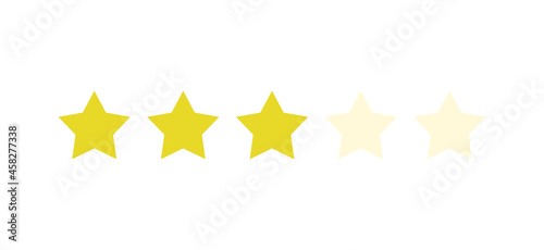 Rating sticker icon with three gold stars on a white background. Flat design. White background. Isolated vector icon. Vector gold background. Vector graphics.