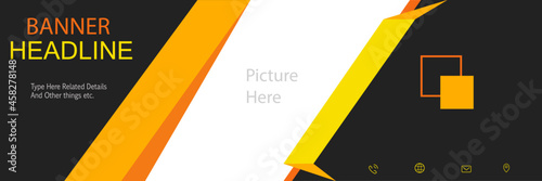 Yellow orange black color full editable and customized web banner design and social media cover design vector template