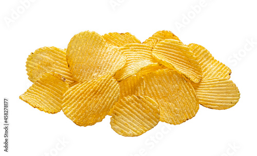 Wavy potato chips isolated on white background