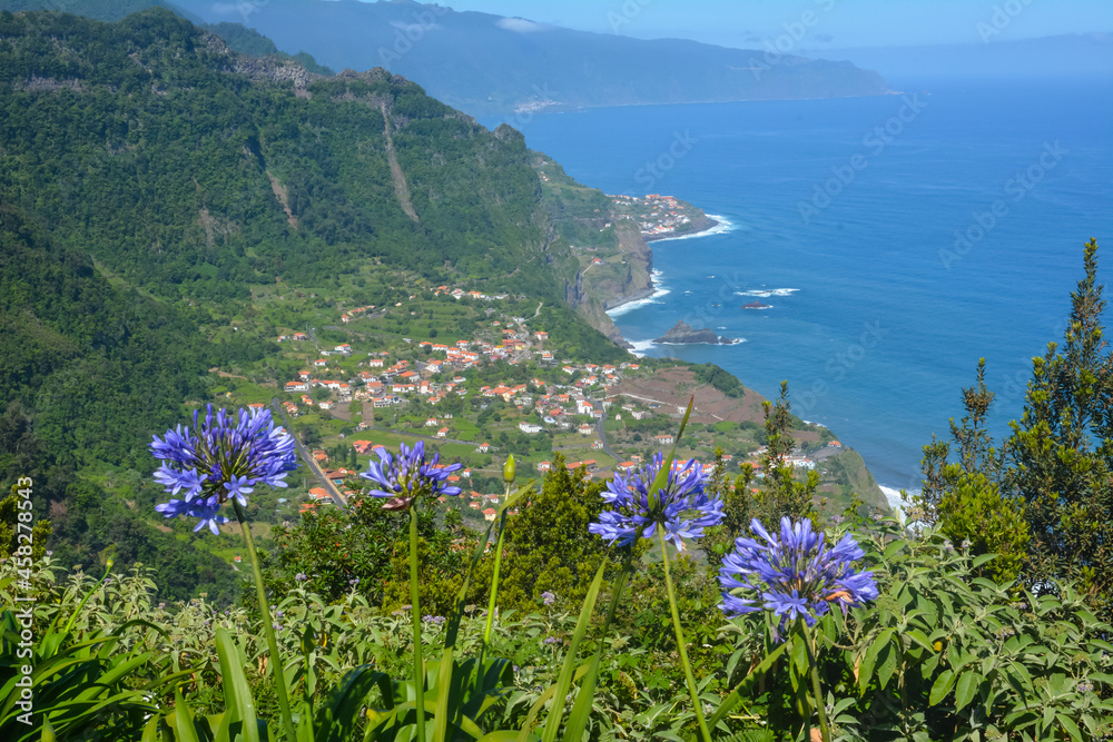Beautiful scenery of Bridal Veil Falls (Veu da Noiva) at Ponta do Poiso