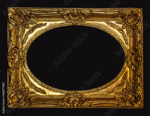 Vintage luxury golden frame with ornate baroque decoration isolated over whit...