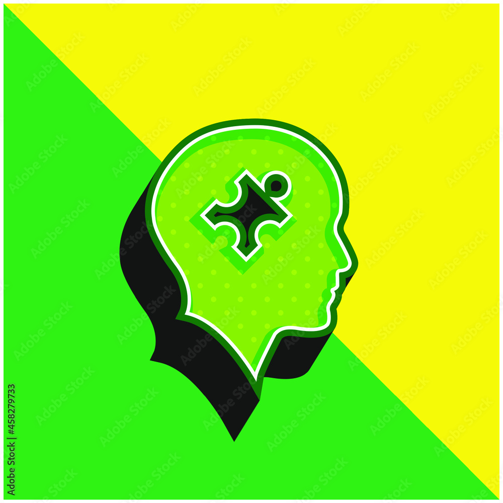 Bald Head With Puzzle Piece Green and yellow modern 3d vector icon logo Bald Head With Puzzle Piece Green and yellow modern 3d vector icon logo
