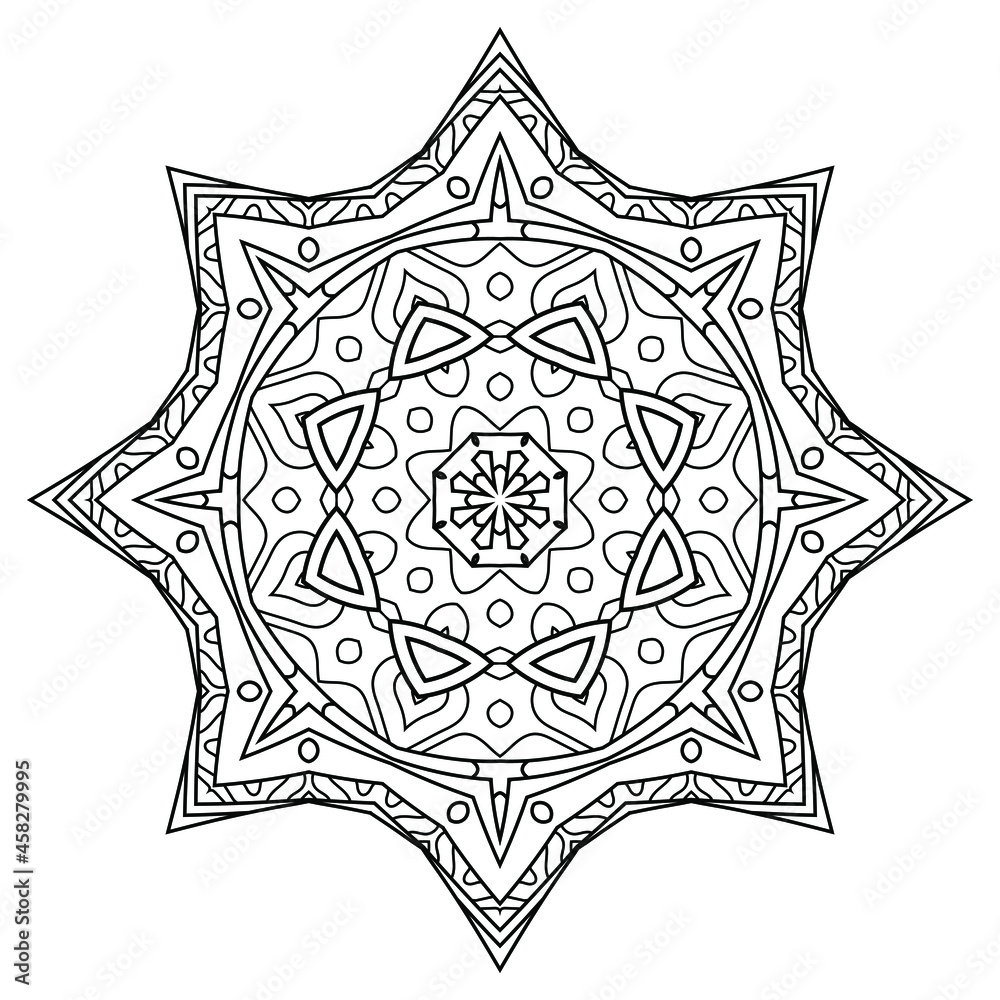 Circular pattern table and floor inlay pattern. Abstract ornament with many details and geometry elements in form of mandala. Vector illustration for coloring book, henna, mehndi, decoration