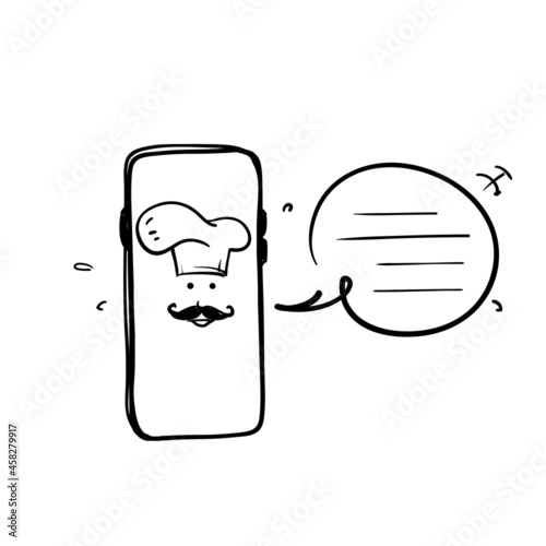 hand drawn doodle online chef recipes icon illustration vector