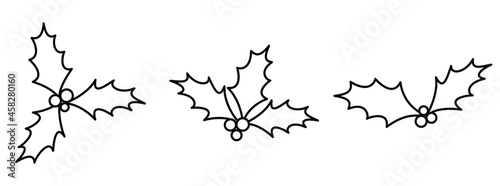 Holly berry icon. Set of black christmas berry icons. Holly berry icon in flat linear style. Vector illustration.