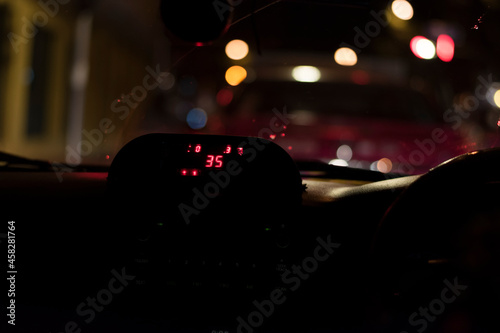 Taxi meter installed inside the vehicle