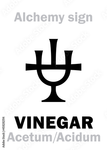 Alchemy Alphabet: ACID (Acidum) / VINEGAR (Acetum) < ME/OF: «vyn egre» sour wine < Lat.: vinum (wine) + acer (sour); eq.: ὄξος (Greek), оцет (Ukraine); corrosive sour-tasting liquid, oxidant/oxidizer. photo