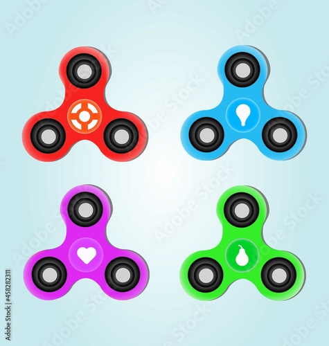 4 Realistic Fidget Spinners With Different Icons And Colors