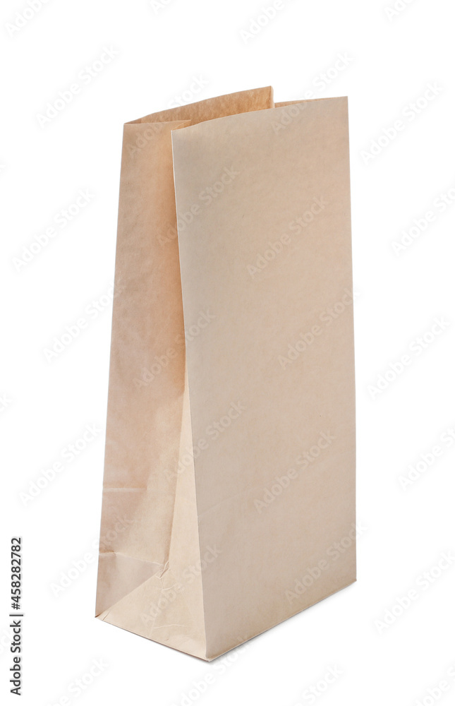 Open kraft paper bag isolated on white Open kraft paper bag isolated on white