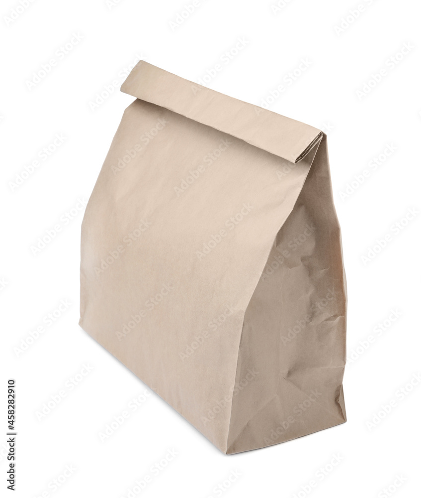 Closed kraft paper bag isolated on white Closed kraft paper bag isolated on white