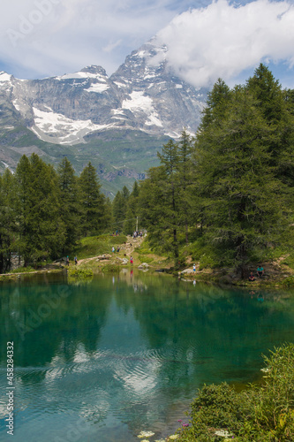 View of the giant massif of mount Cervino (Matterhorn) in Aosta Valley, Italy