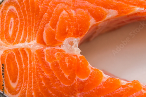 Close up of raw trout fillet, top view, healthy food concept