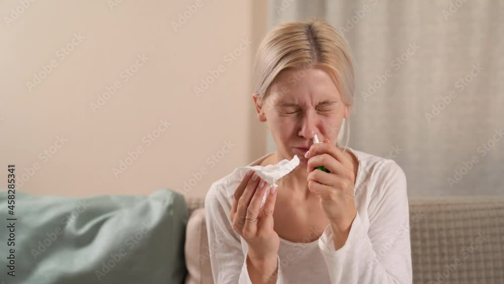 Young European Woman Covered With Blanket Sneezing Blowing Nose Young European Woman Covered With Blanket Sneezing Blowing Nose
