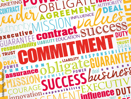Commitment word cloud collage, business concept background