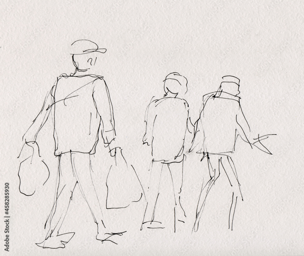 Obraz premium Instant sketch, walking people