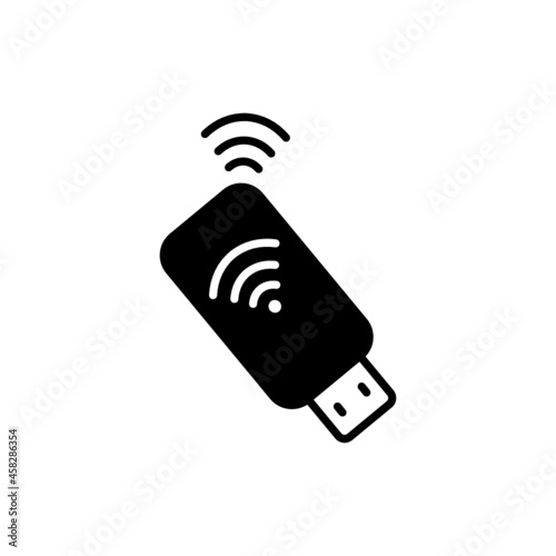 USB Wifi dongle Stick icon in black flat glyph, filled style isolated on white background