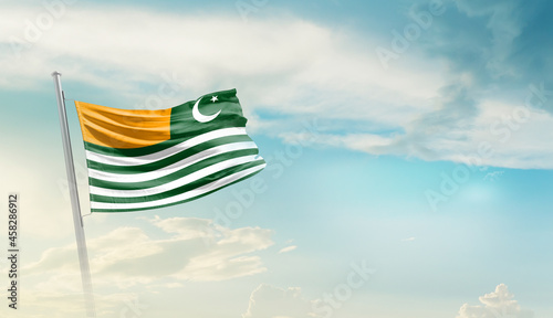 Kashmir national flag cloth fabric waving on the sky - Image