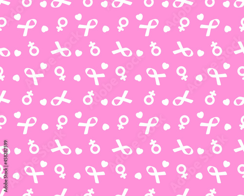 Breast cancer awareness month symbol emblem seamless pattern. vector.