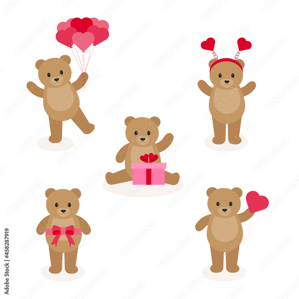 This is a set of teddy bears in different actions for valentines day isolated on a white background. This is a set of teddy bears in different actions for valentines day isolated on a white background.