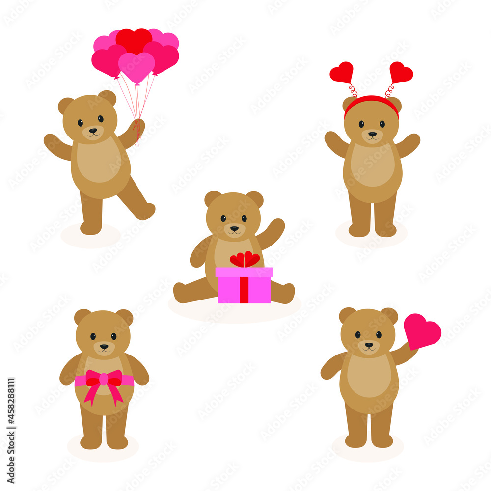 This is a set of teddy bears in different actions for valentines day isolated on a white background. This is a set of teddy bears in different actions for valentines day isolated on a white background.