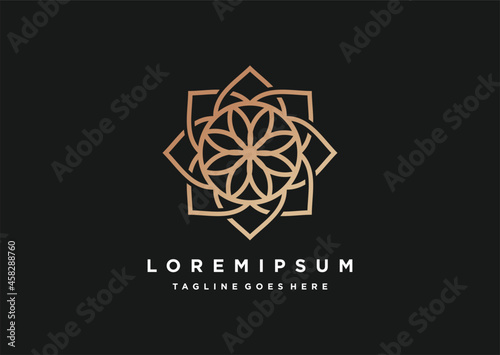 Outline geometric emblem template design on a dark background. Vector illustration. Vector logo design template, abstract symbols in ornamental Arabic style, emblems for luxury products.