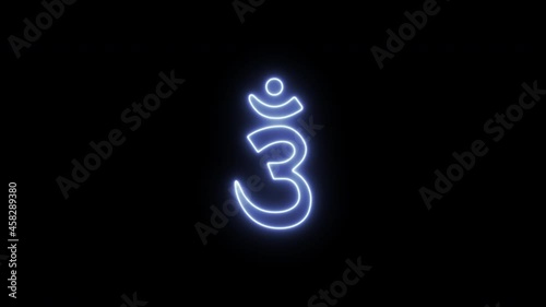 Speritual yoga chakra icon: ajna. Meditation symbol neon flicker animation on a black background. Motion graphic video photo