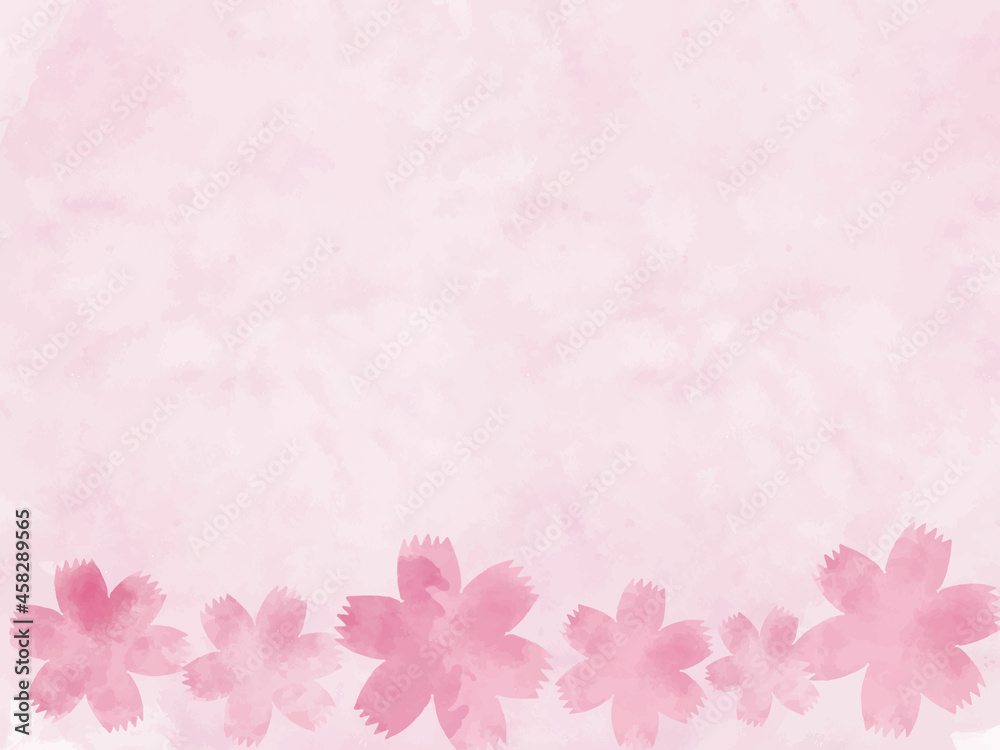 ピンクの可愛い花が咲いた淡い色合いの水彩画_背景