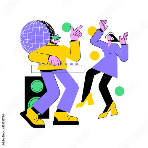 Silent disco abstract concept vector illustration. Headphones party, quiet rave trend, silent disco equipment rental, music listening experience, club event, DJ set streaming abstract metaphor.