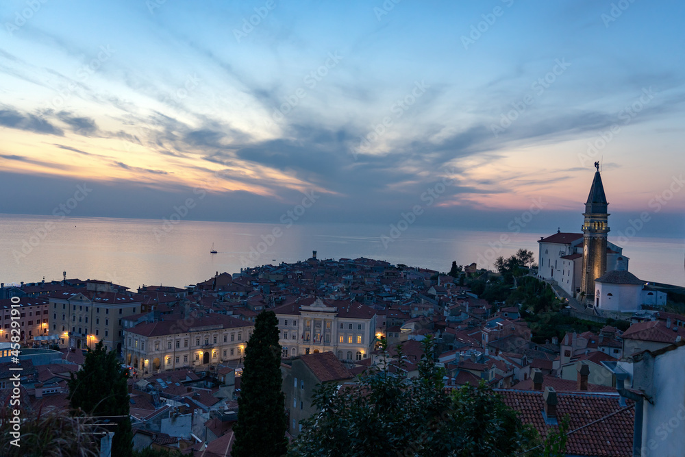 stunning sunset view from above in Piran Slovenia