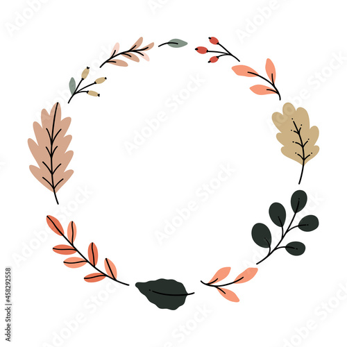 Wallpaper Mural Hand drawn illustrated circle wreath design. Fall foliage. Torontodigital.ca