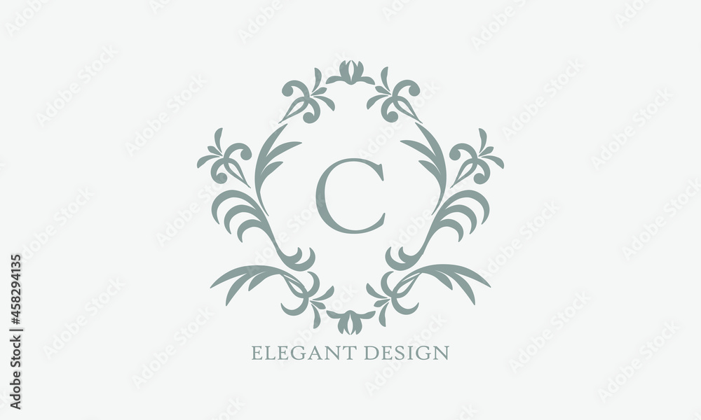 Fototapeta premium Exquisite design of an elegant monogram with the letter C in the center in gray. Logo for boutiques, cafes, bars, restaurants, invitations. Business style and brand of the company